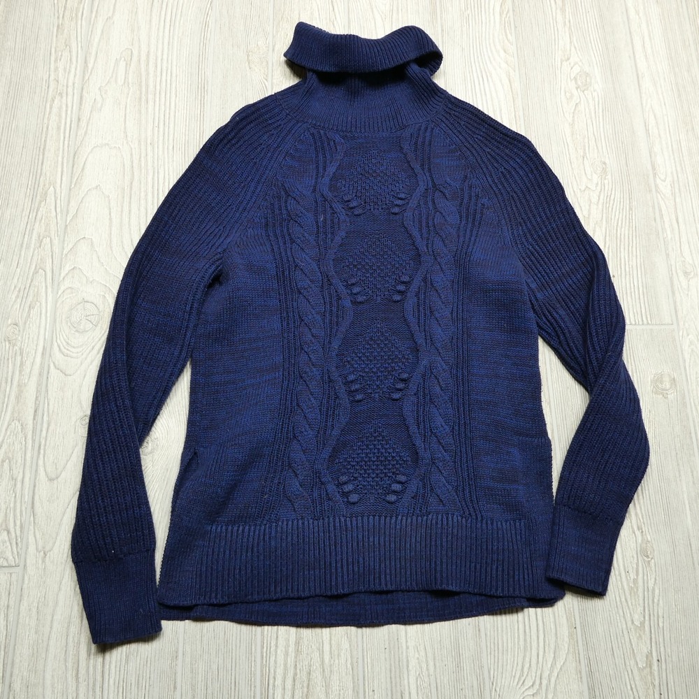GAP Cable Knit Pullover Sweater Womens‎ XS Royal Blue Turtleneck Heavy Chunky